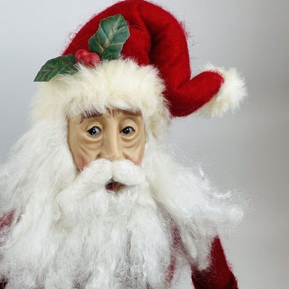 Vintage Christmas Carolers Woman with Tray of Cinn Rolls & Santa with Toy Train - Picture 5 of 9
